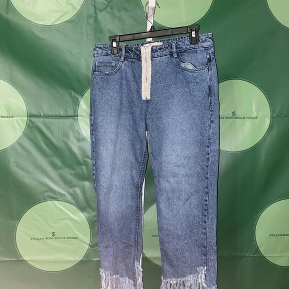 ZARA Trafaluc Denimwear Medium Blue Jeans Frayed Ankle Hem Women’s sz 6 zip VGUC - Picture 1 of 10